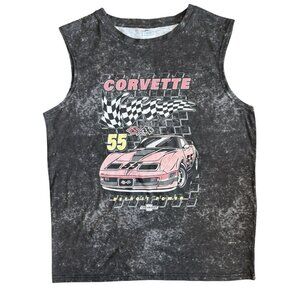 GM Corvette Graphic Tank Top Womens Medium General Motors Hybrid Apparel Gray